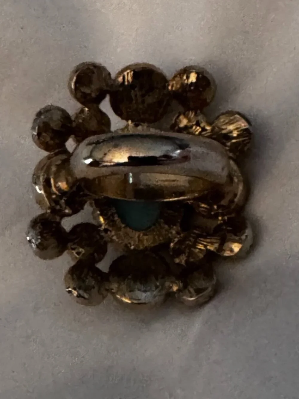 Bold Turquoise Statement Ring, Cluster Design, Gold-Tone Setting - Picture 2 of 3